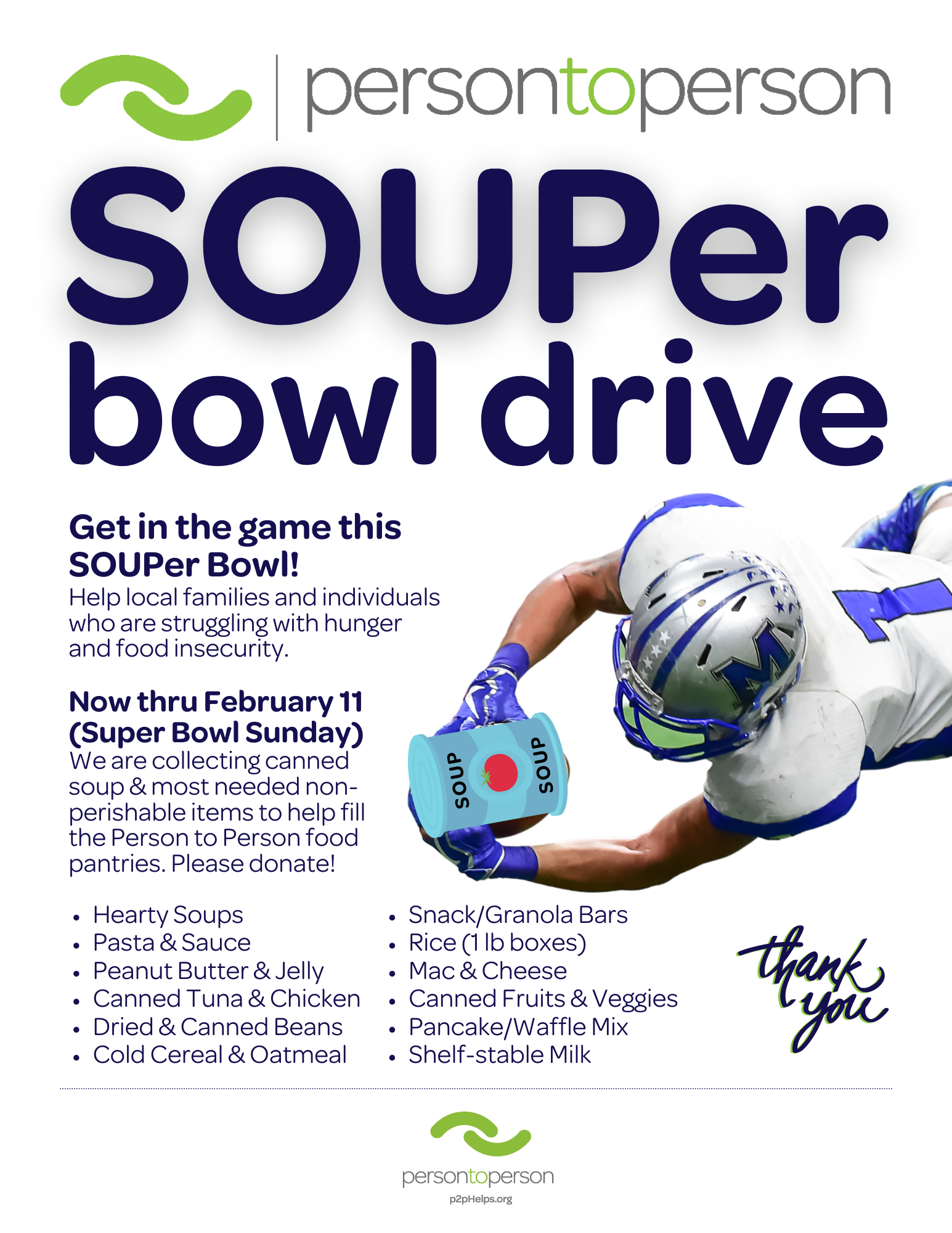 SOUPer Bowl Food Drive 2024 - Person to Person